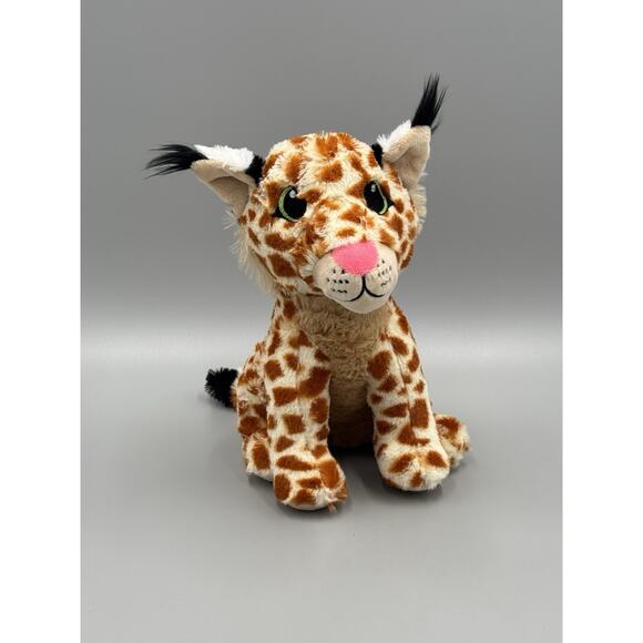 Plush Bobcat Cheetah Lynx Spotted Stuffed Animal 11” Pink Nose - Picture 1 of 8